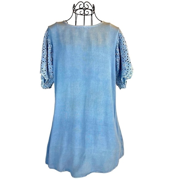 Eyelet Sleeve Pale Denim Chambray Blue Mini Dress by Style Envy Fairy Feminine - Picture 2 of 10